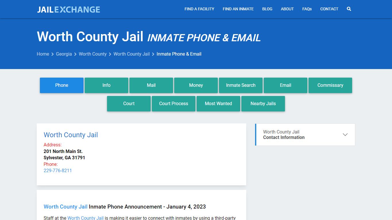 Inmate Phone - Worth County Jail, GA - Jail Exchange